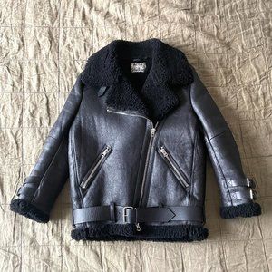 Acne Studios Velocite Leather Shearling Jacket - Black - FR34
